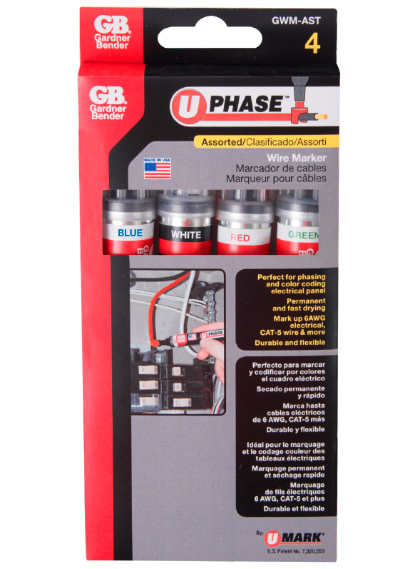 U-Phase® Wire Marker Pack - Blue, Red, White, Green - U-Mark, Inc