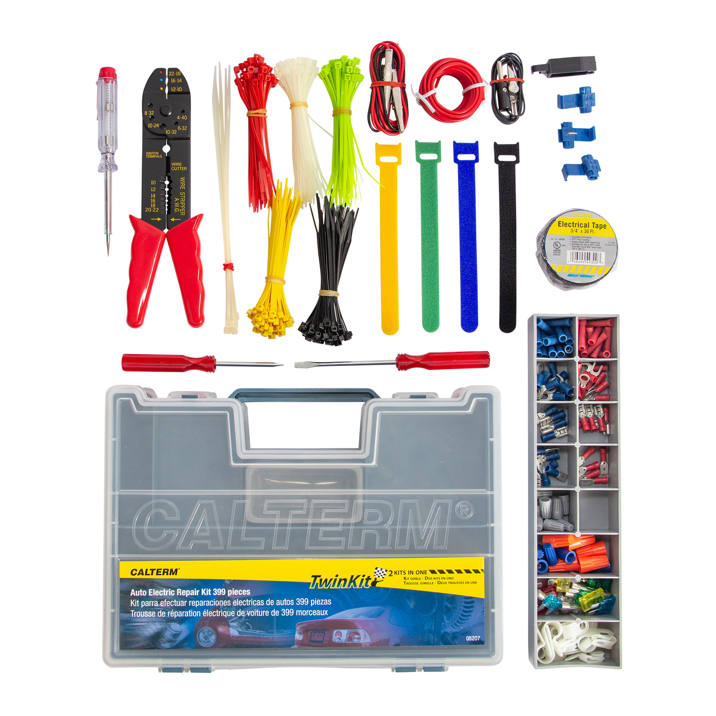 399 Piece Electrical Repair Kit, Includes Tools, Tester, Terminals, Connectors and Tape in a