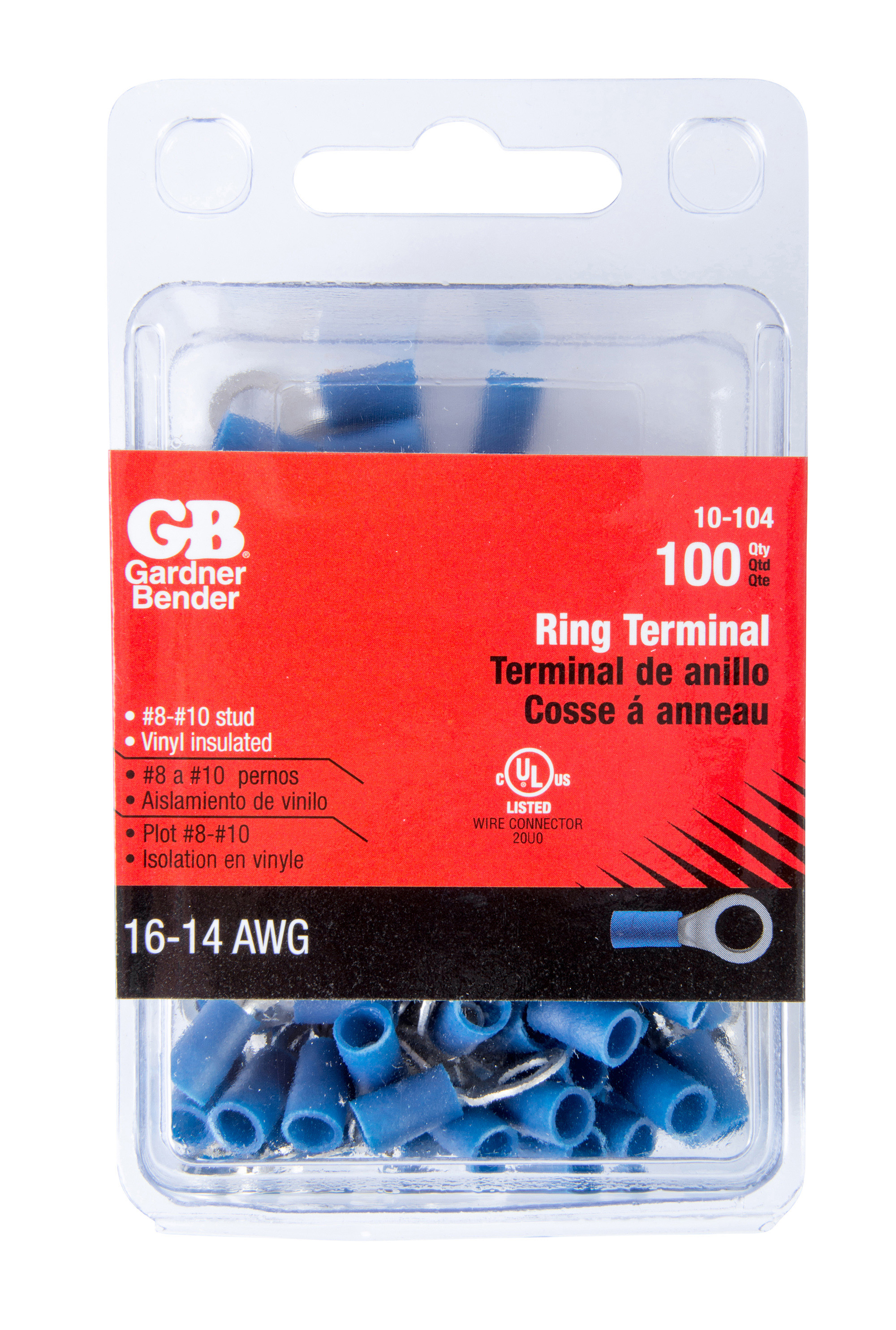 Gardner Bender 16 - 14 AWG #8 - 10 Stud Size Ring Terminals in Blue  (15-Pack) 15-104 - The Home Depot