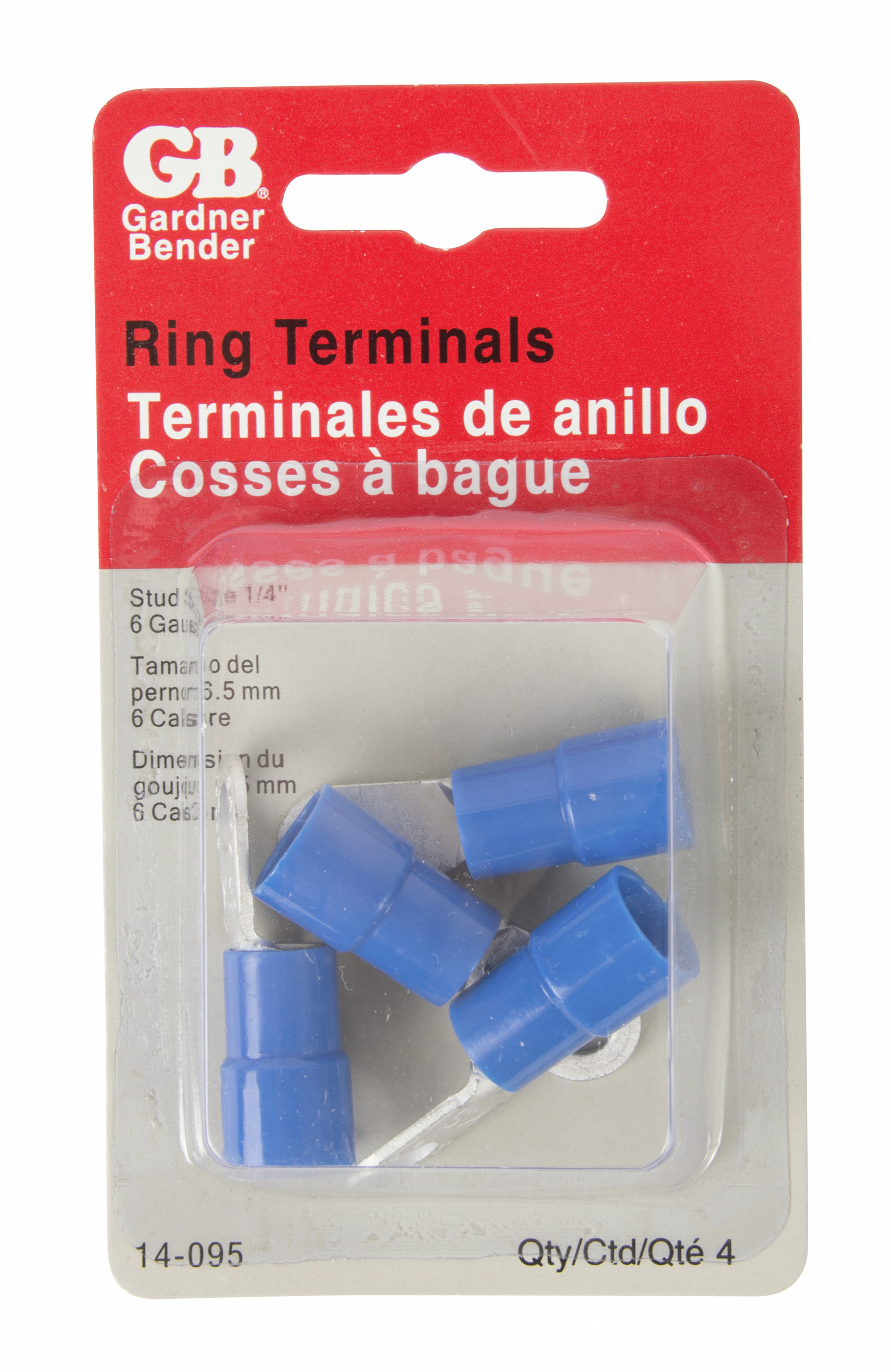 6 AWG Vinyl-Insulated Ring Terminals (1/4