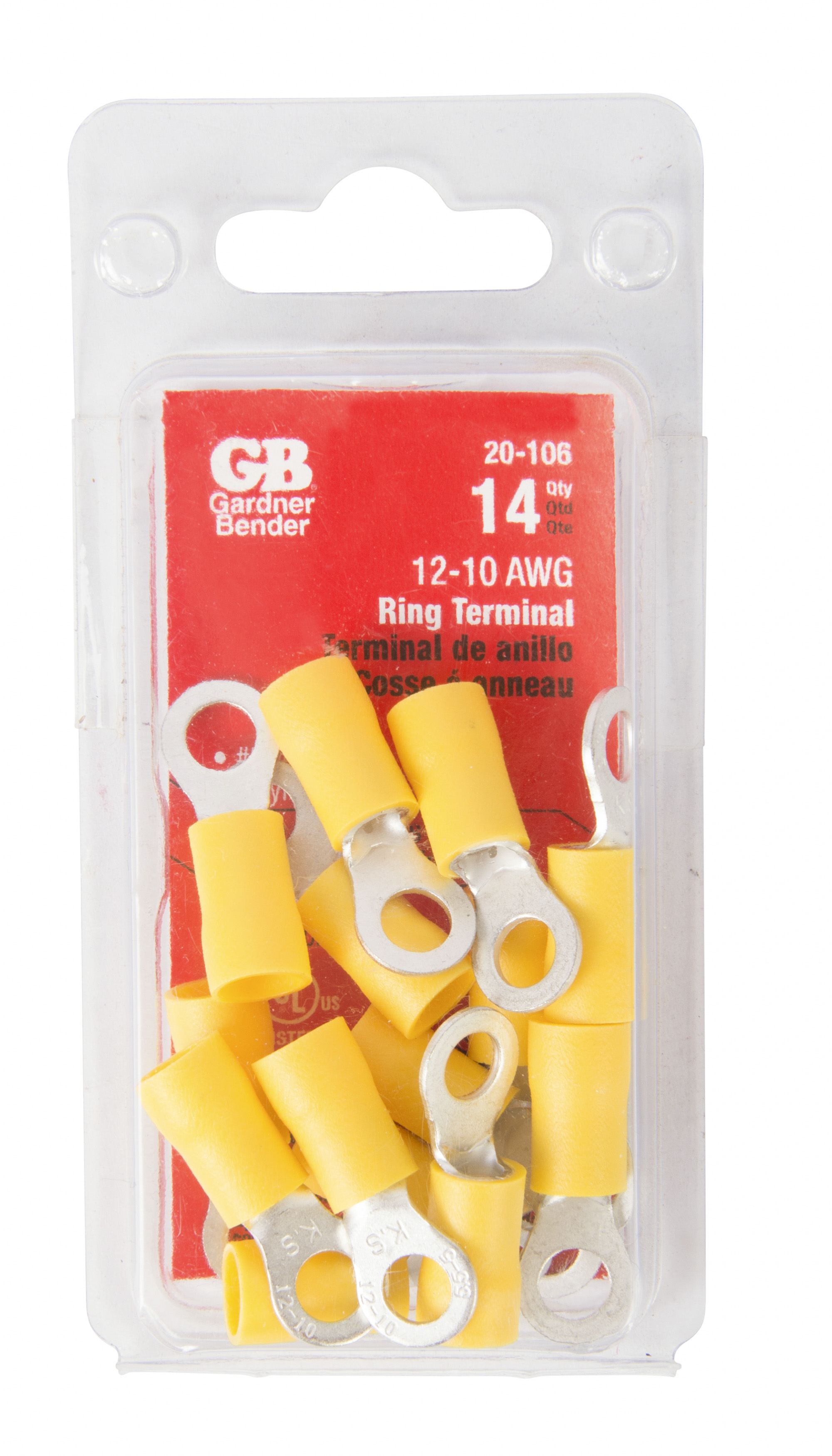 12-#10 AWG (5 mm²) Vinyl-Insulated Ring Terminals (8 to 10 Stud)