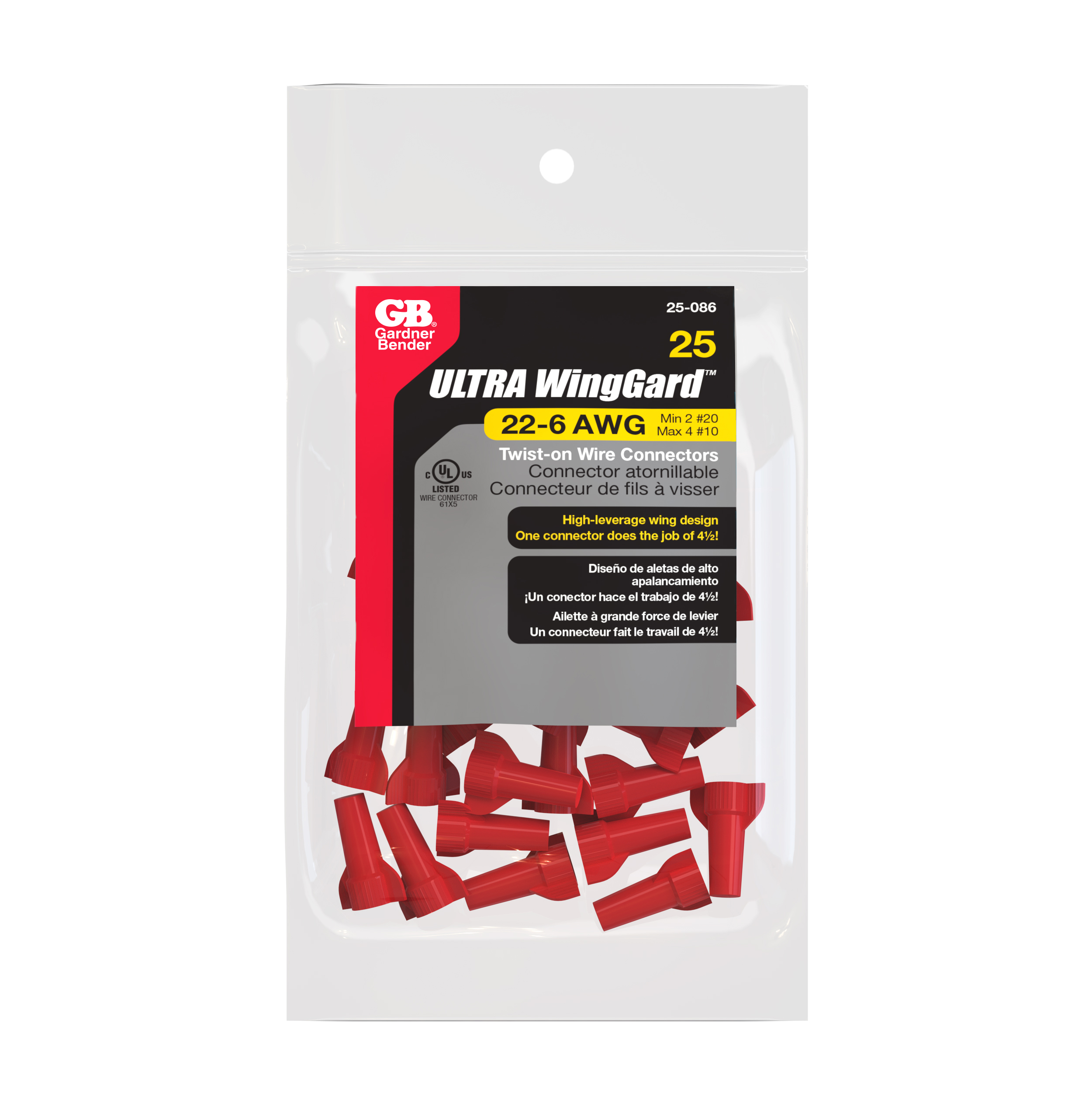 2 #14 To 5 #12, Red, 25Pack Winggard Wire Connector