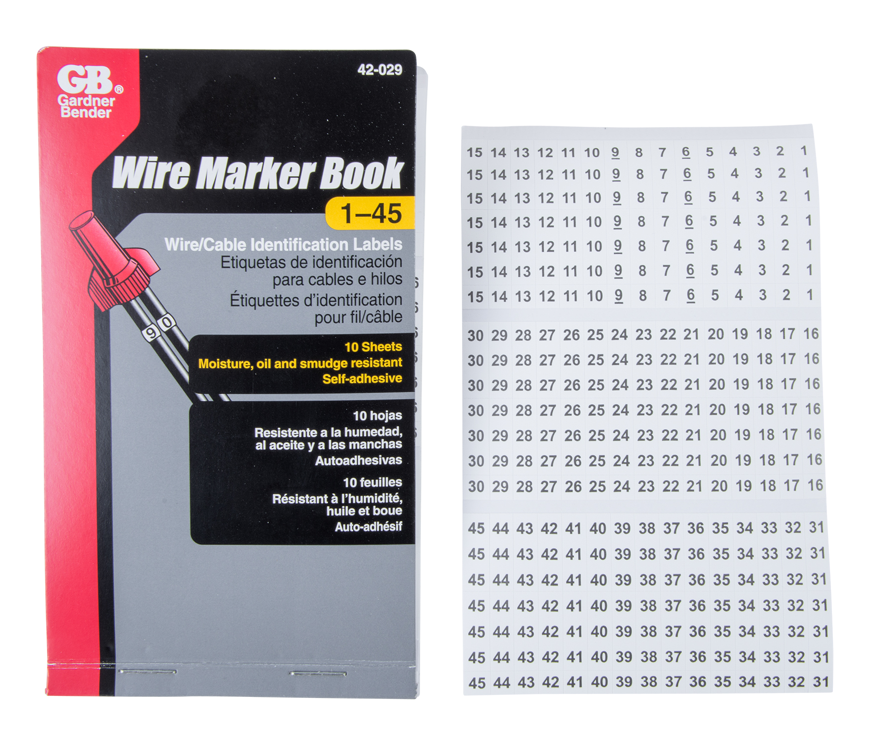 Pocket Pack Wire Markers (numbers 1-45)