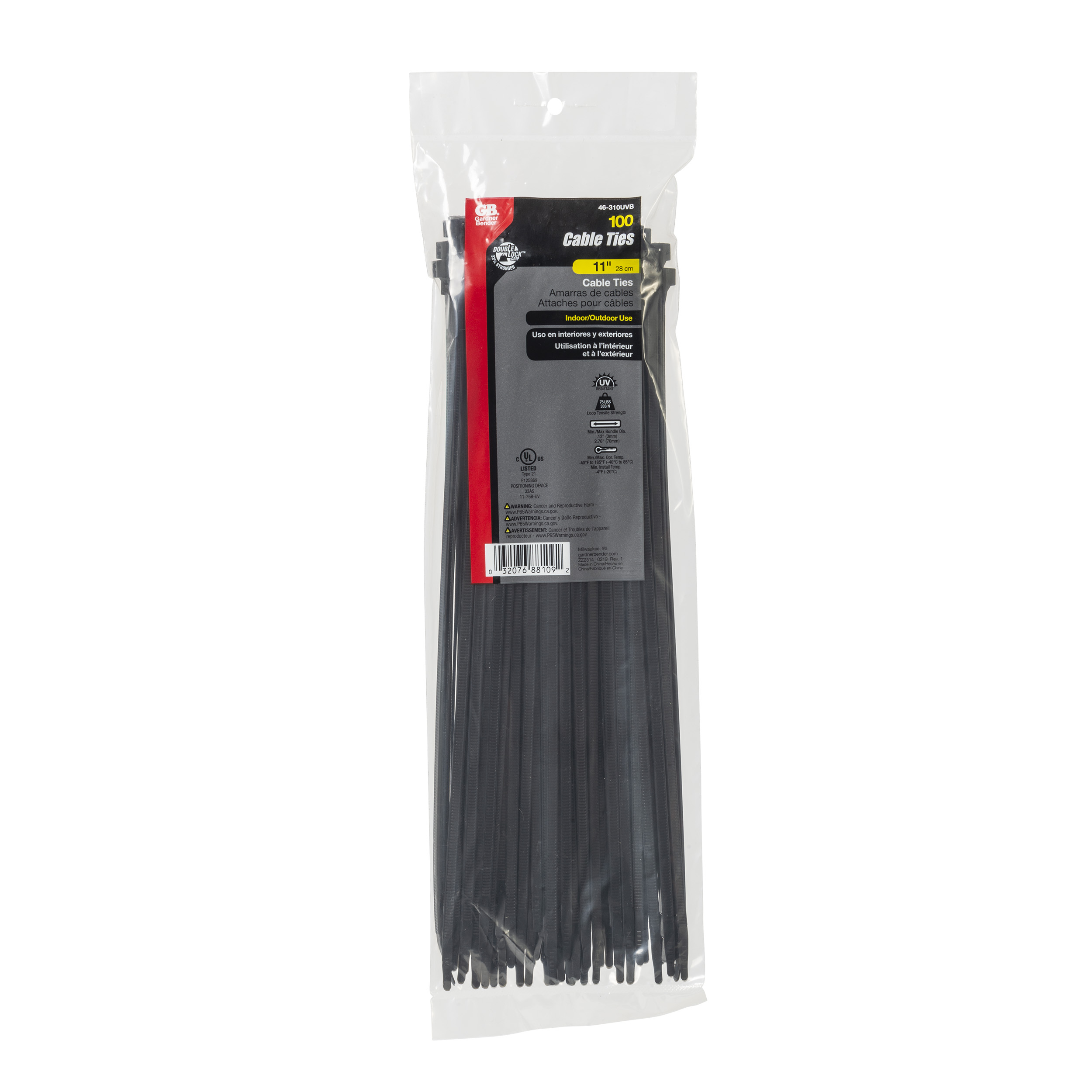 NEW GB 46-310UVB PACK 100 11" INCH BLACK HEAVY DUTY NYLON CABLE TIES 0138289 