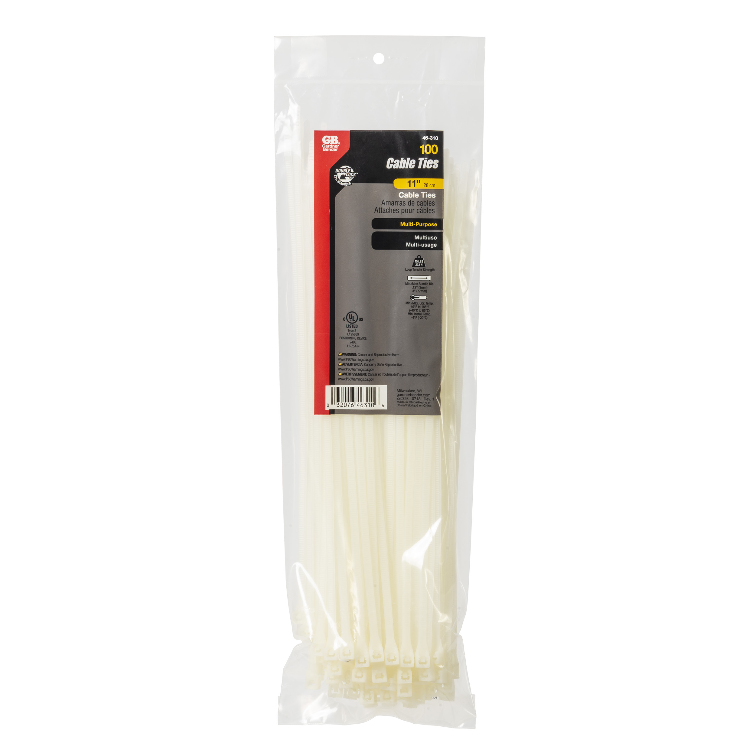 New Gardner Bender 46-310 Electrical 11-Inch Cable Ties 100-Pack Natural 