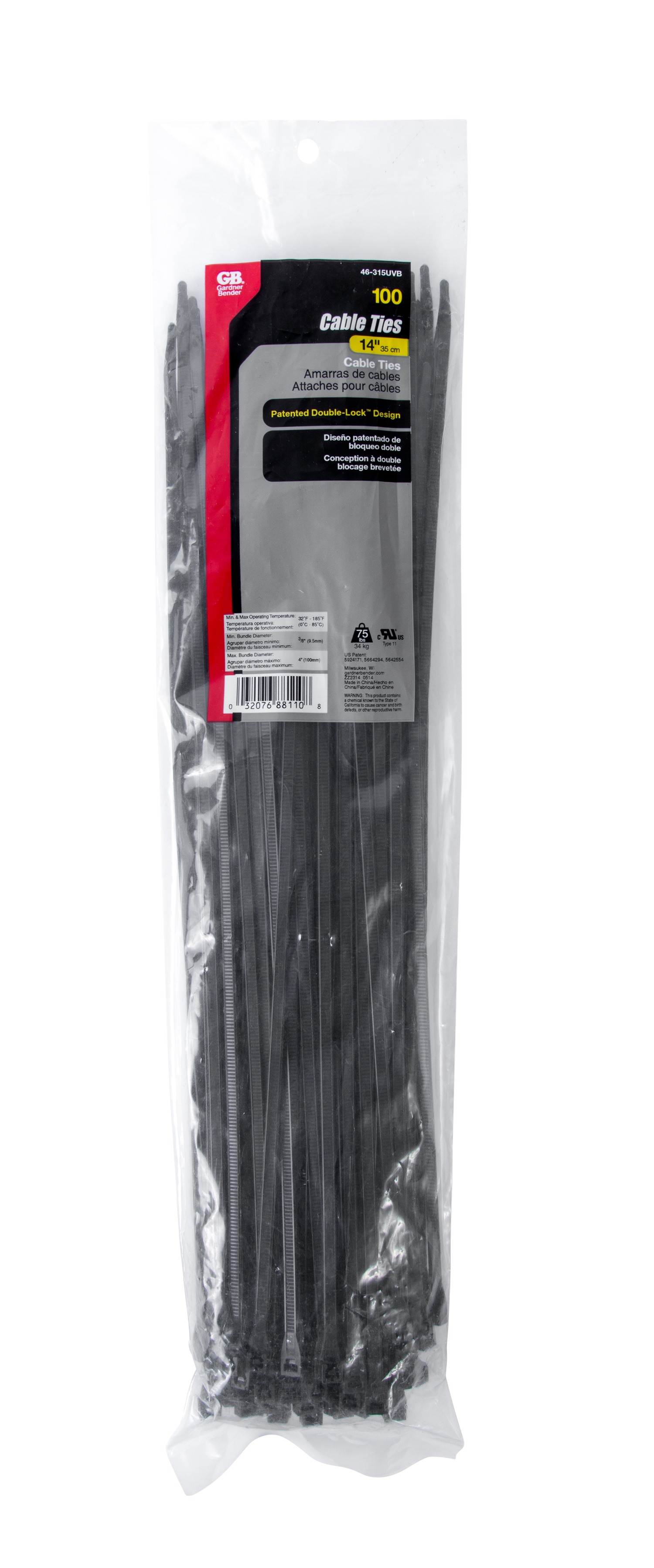 Black 100-Pack GB 46-315UVB Electrical 14-Inch UVB Cable Ties 