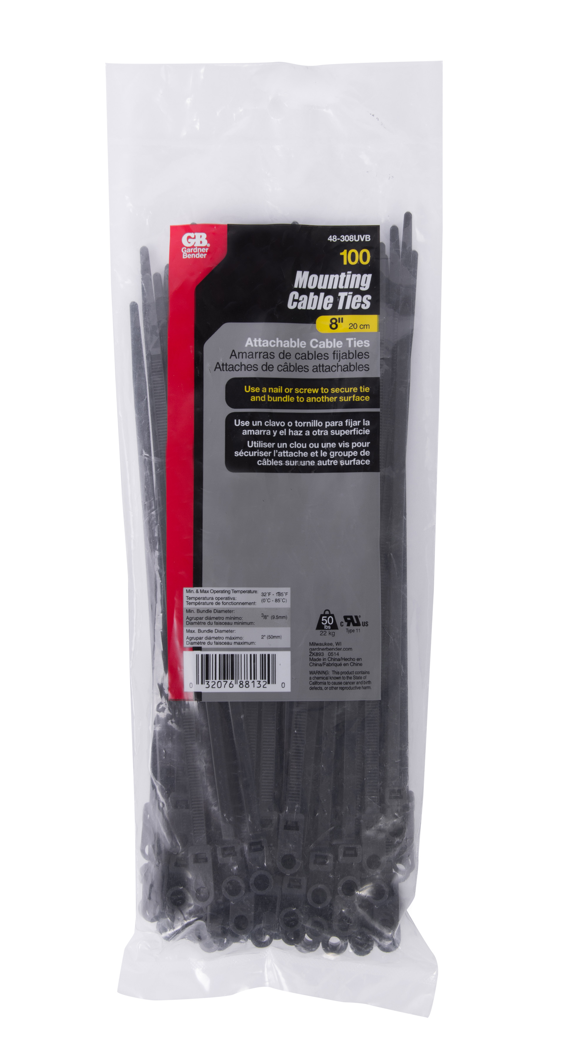 Cable Tie Mounting 8 50 lb; Black