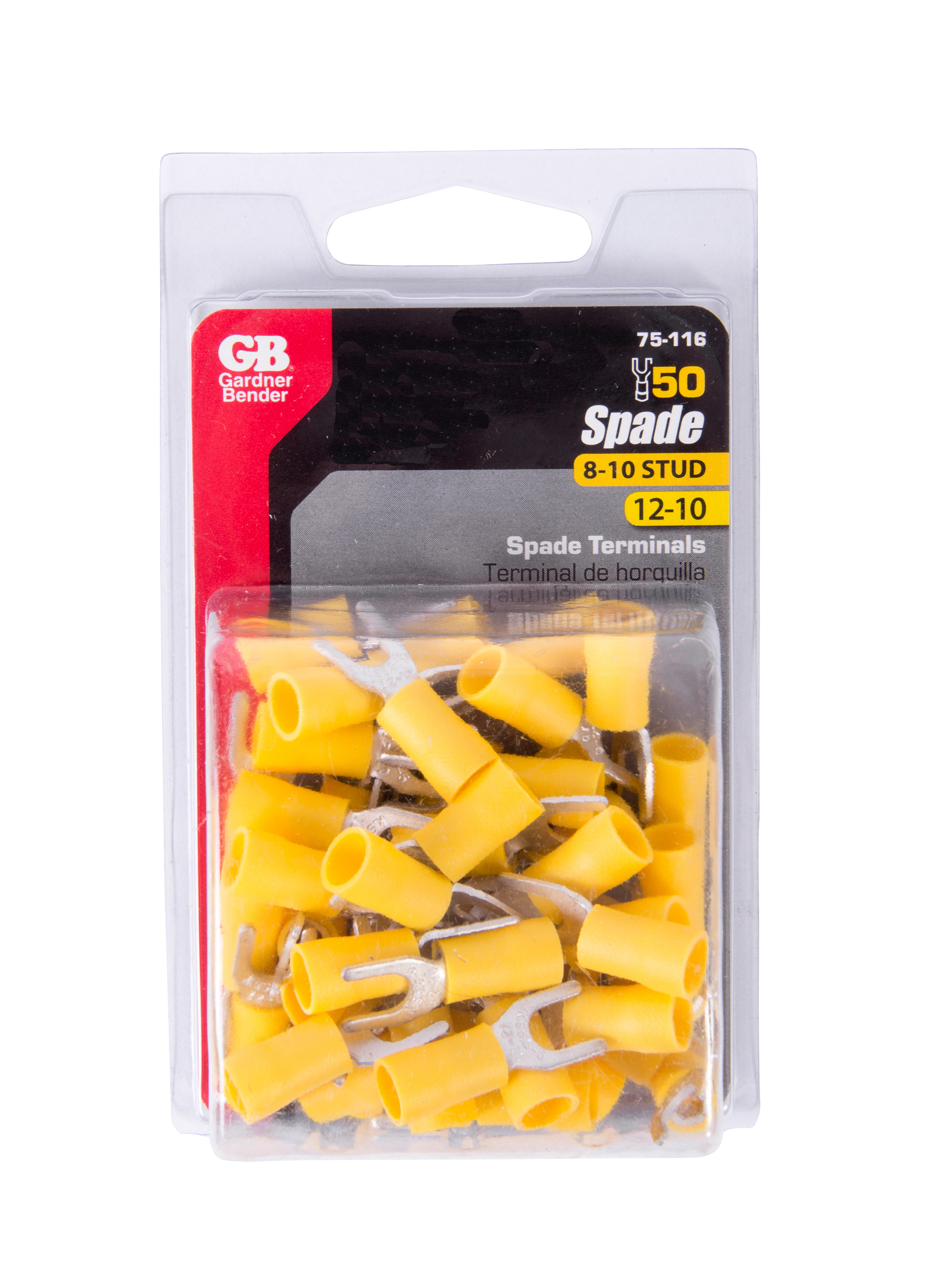 12-#10 AWG (5 mm²) Vinyl-Insulated Spade Terminals (8 to 10 Stud)