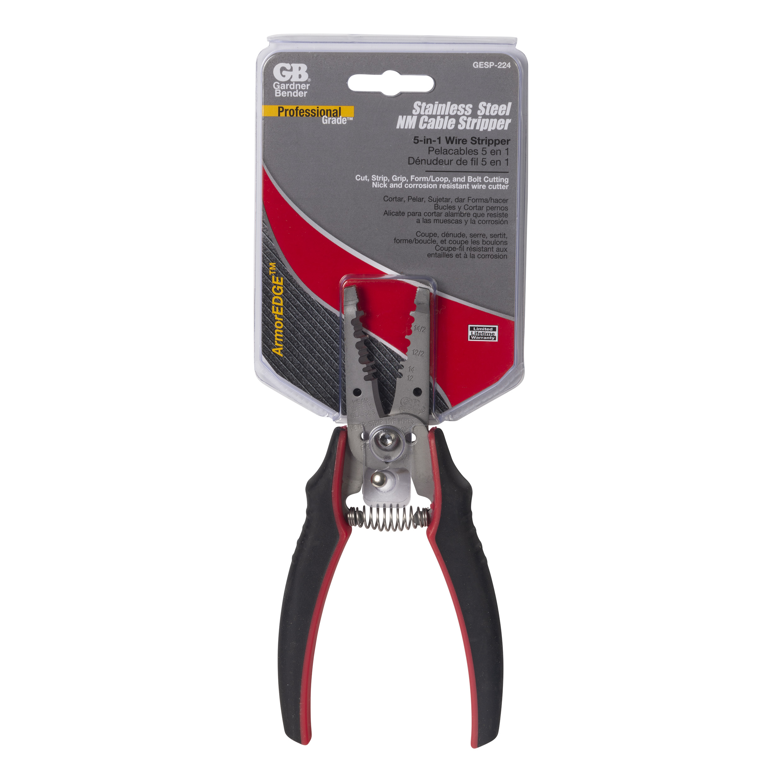 Gardner Bender GESP-224 Professional Grade ArmorEdge Cable Stripper Symmetric Handle, Stainless Steel 12/2 & 14/2 NM Cable 7.25 in. 