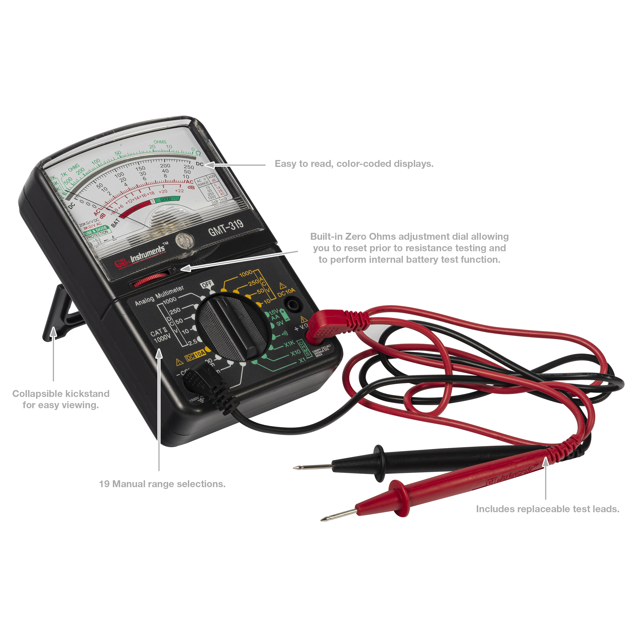 Gardner Bender GMT-319 Analog Multimeter, 7 Func, 19 Range, AC/DC