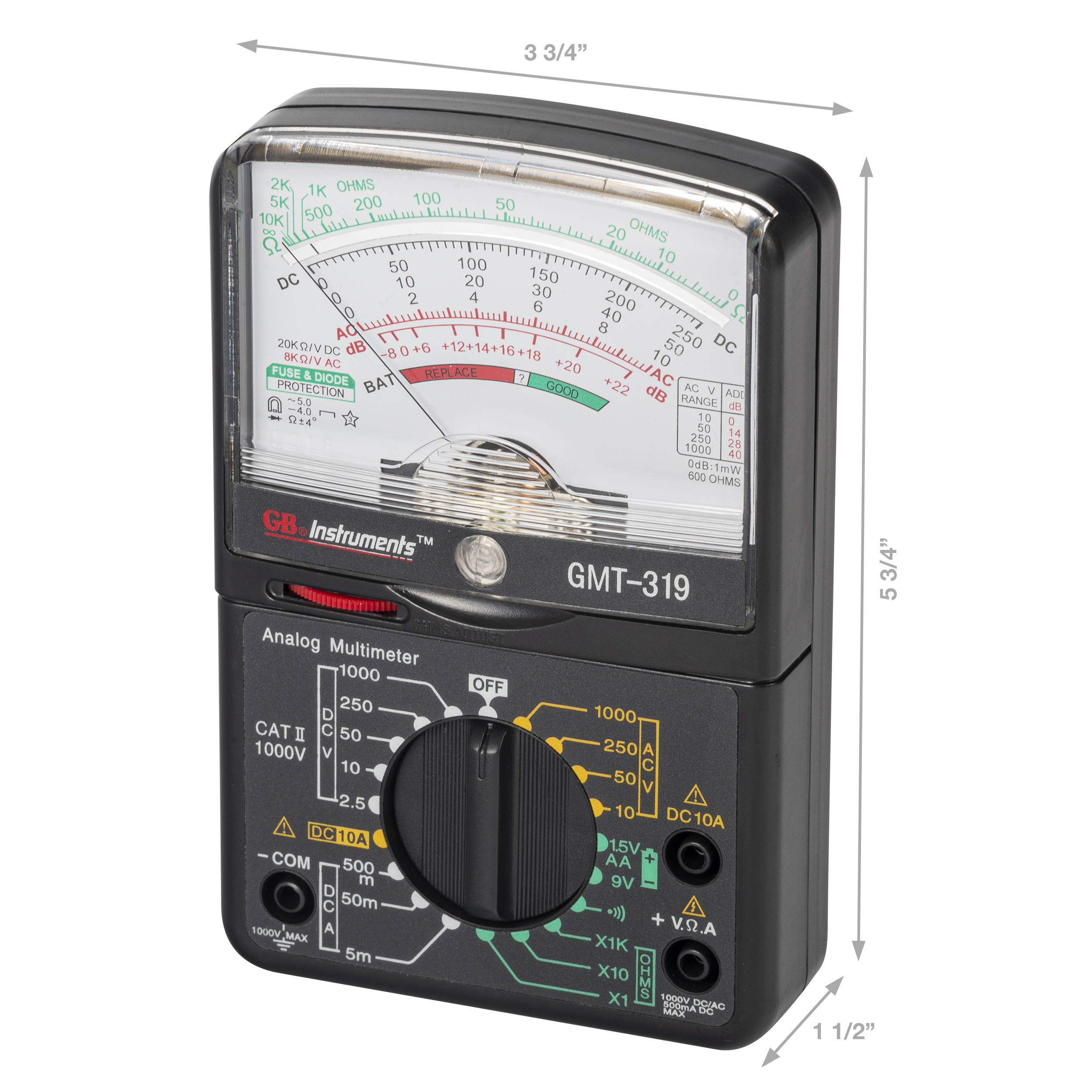 Gardner Bender GMT-319 Analog Multimeter, 7 Func, 19 Range, AC/DC
