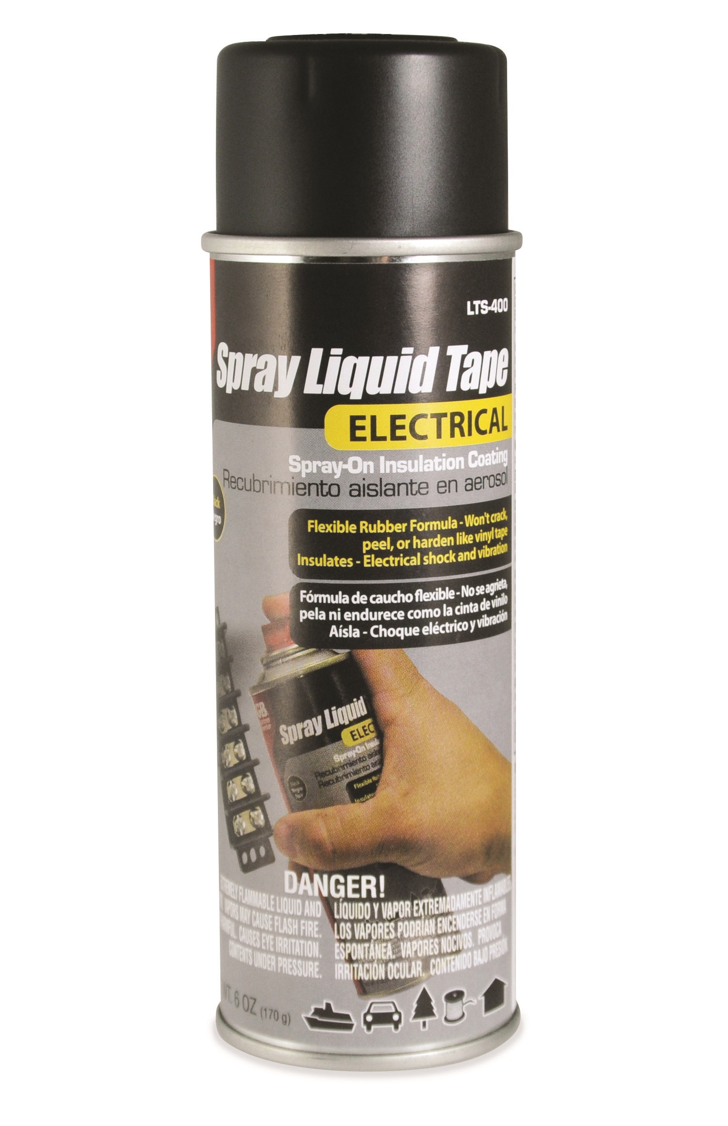 Gardner Bender LTS-400, Spray Liquid Electrical Tape, Black,  English/Spanish; 6 oz/Can - Pkg Qty 6
