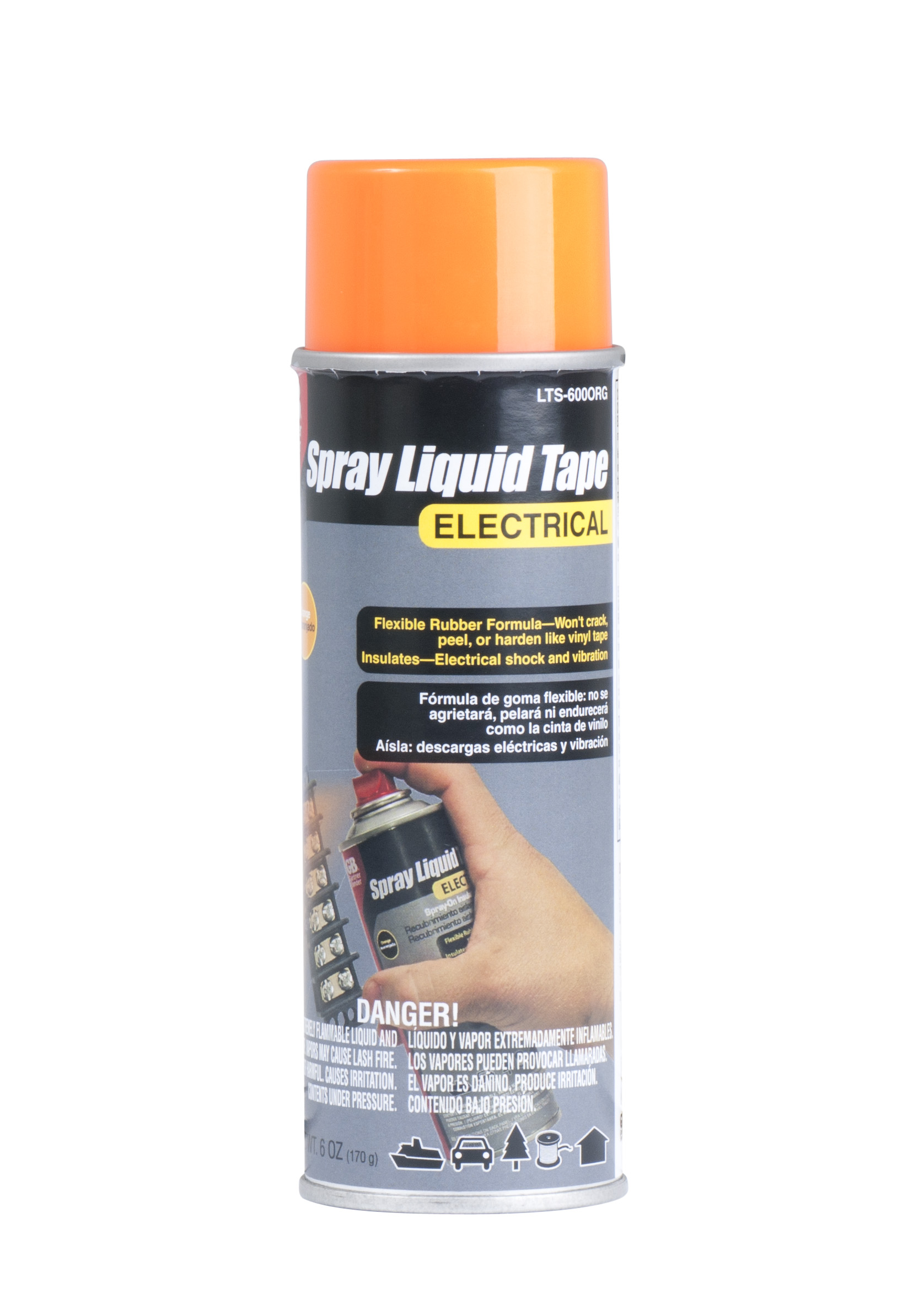 SprayOn Liquid Electrical Tape, Waterproof Seal, All Indoor/Outdoor Uses, Orange, 6oz, 1/Can