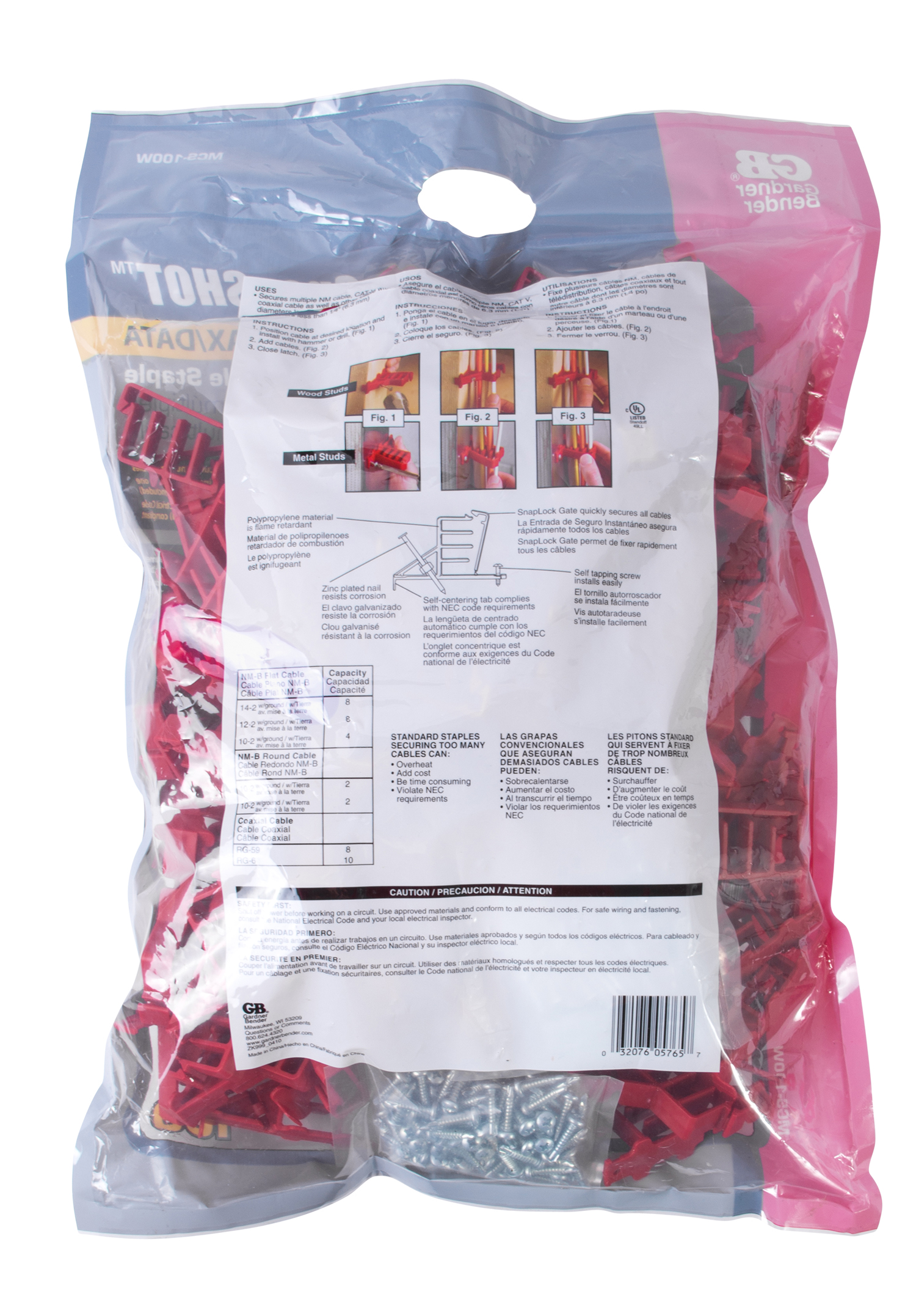 SnapSHOT MultiCable Staple, Red, NM (flat and round), Coaxial and Data