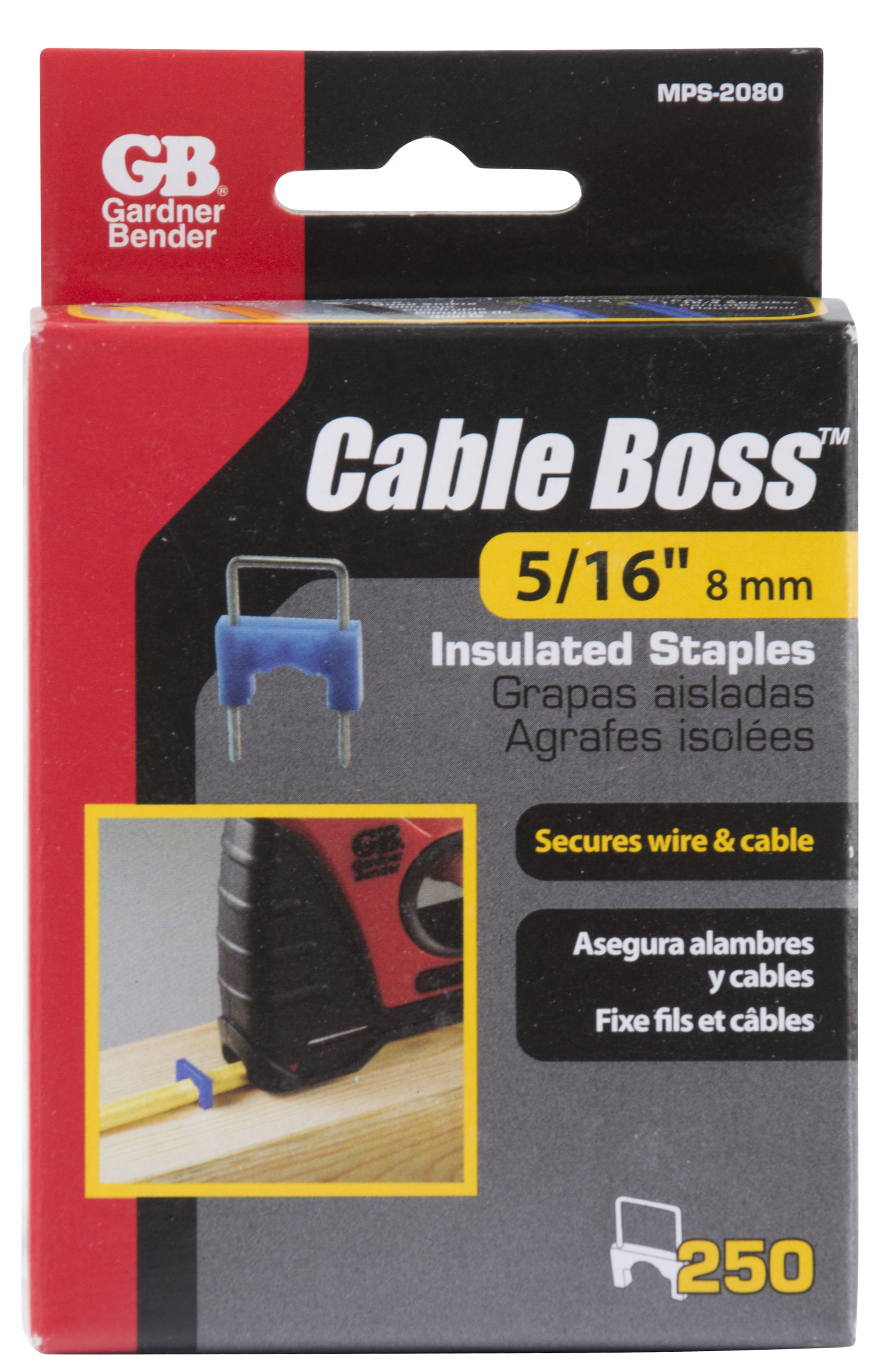 5/16 in (8mm), Metal Insulated Staples Designed for use in Cable Boss Staple Gun, Blue, (250Pack)