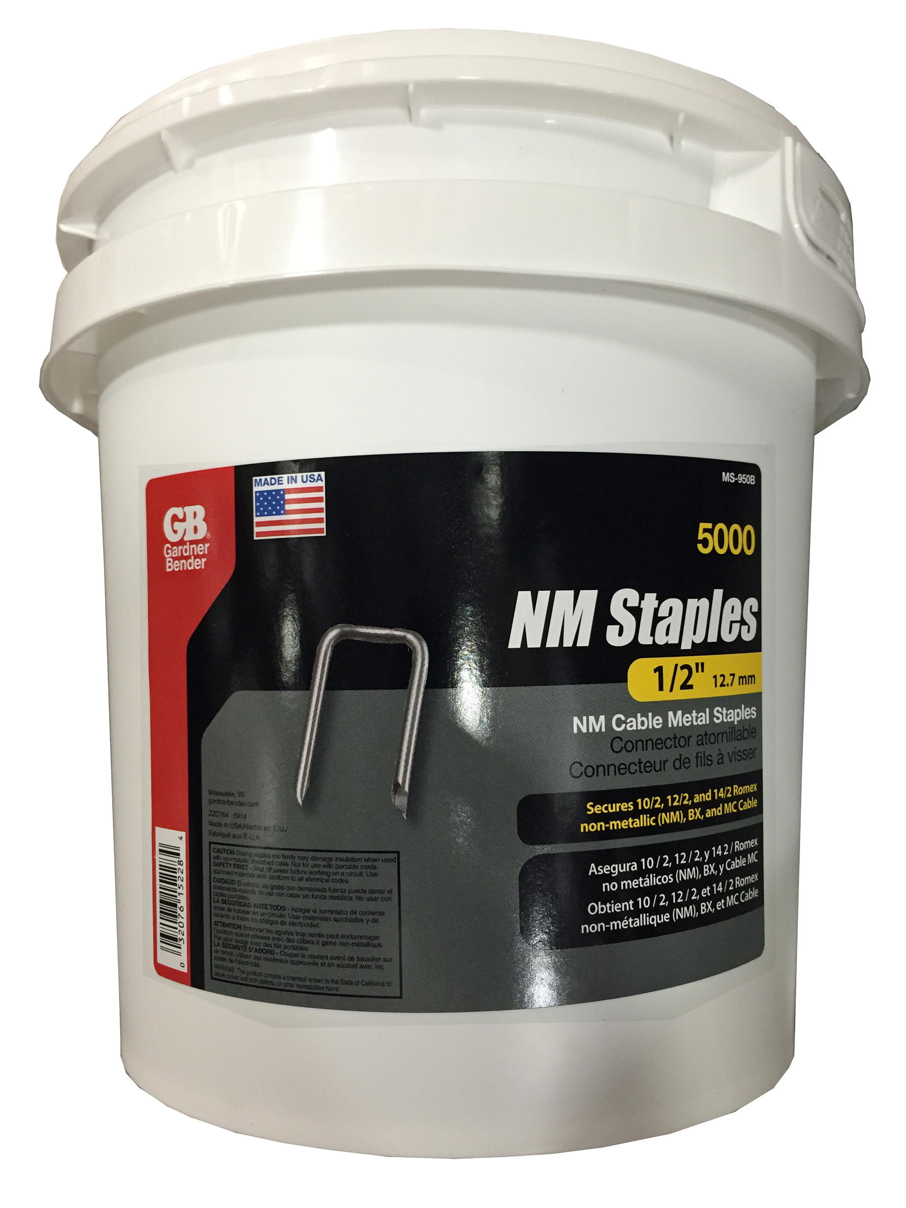 Secures Gardner Bender MS-1575TD Metal Cable Staple 9//16/" Romex Wire and NM