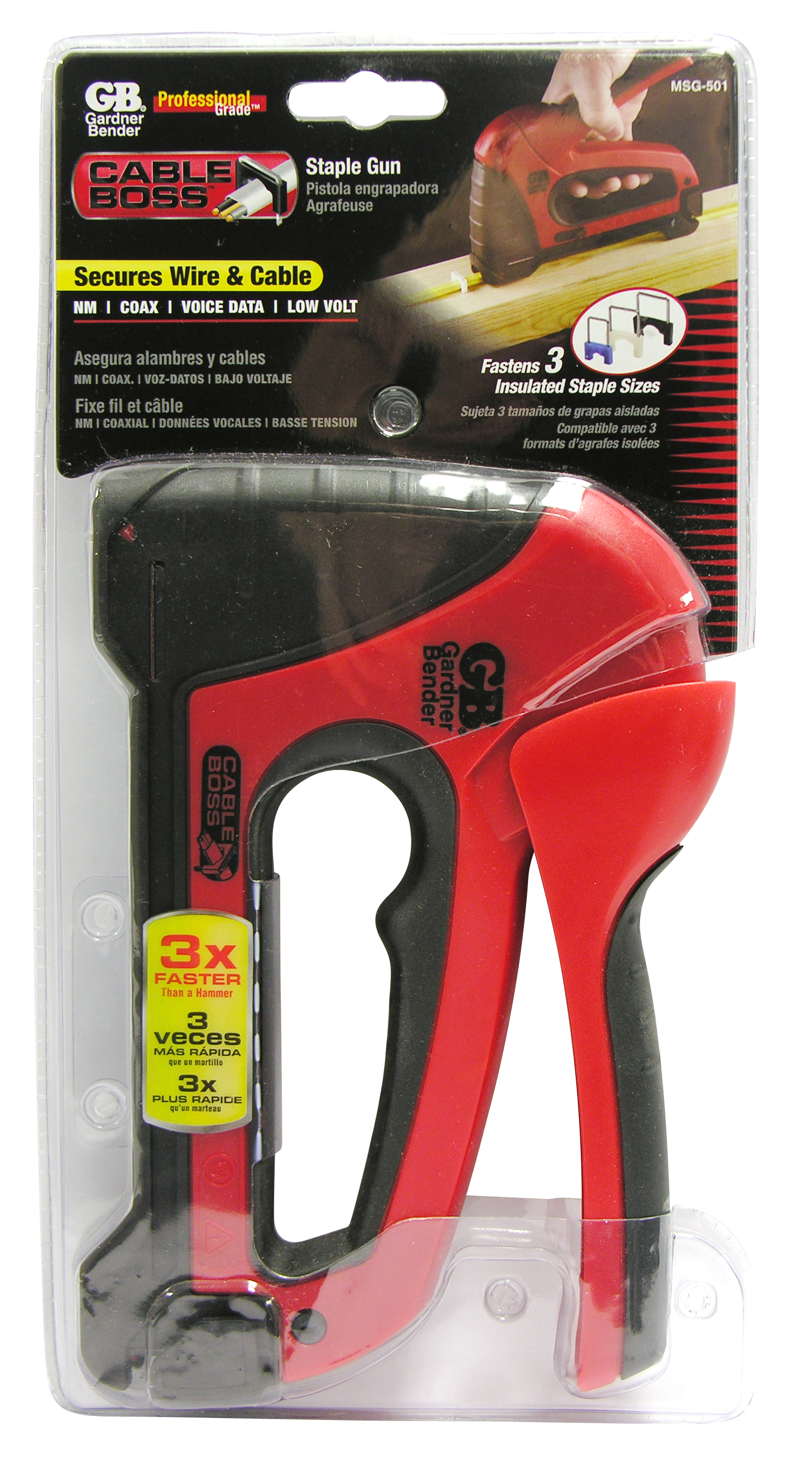Cable Boss Staple Gun, Heavy Duty, Secures NM, Coax, VDV and LowVolt