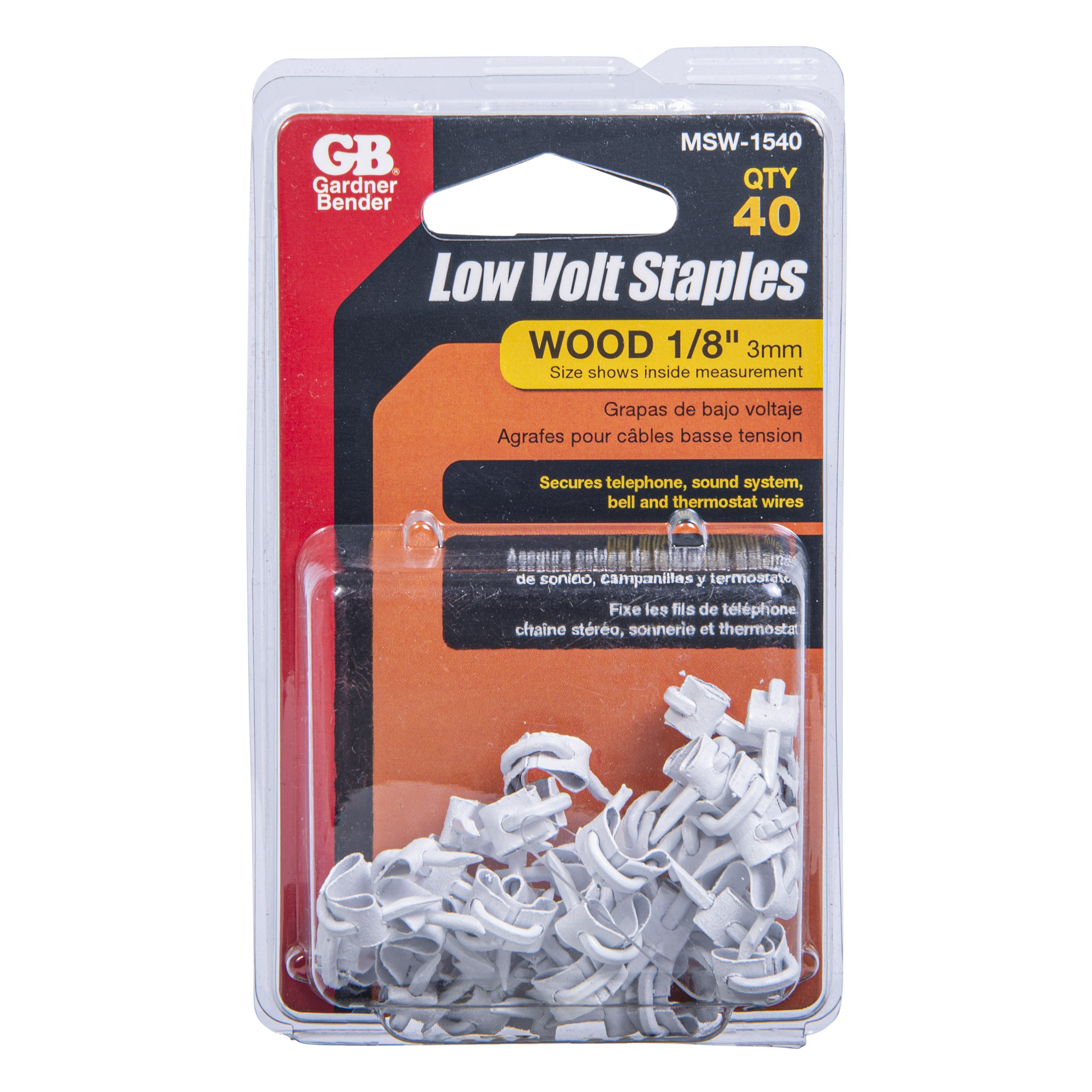 1/8 in, Fiber Insulated Steel Staples, Low Voltage, White