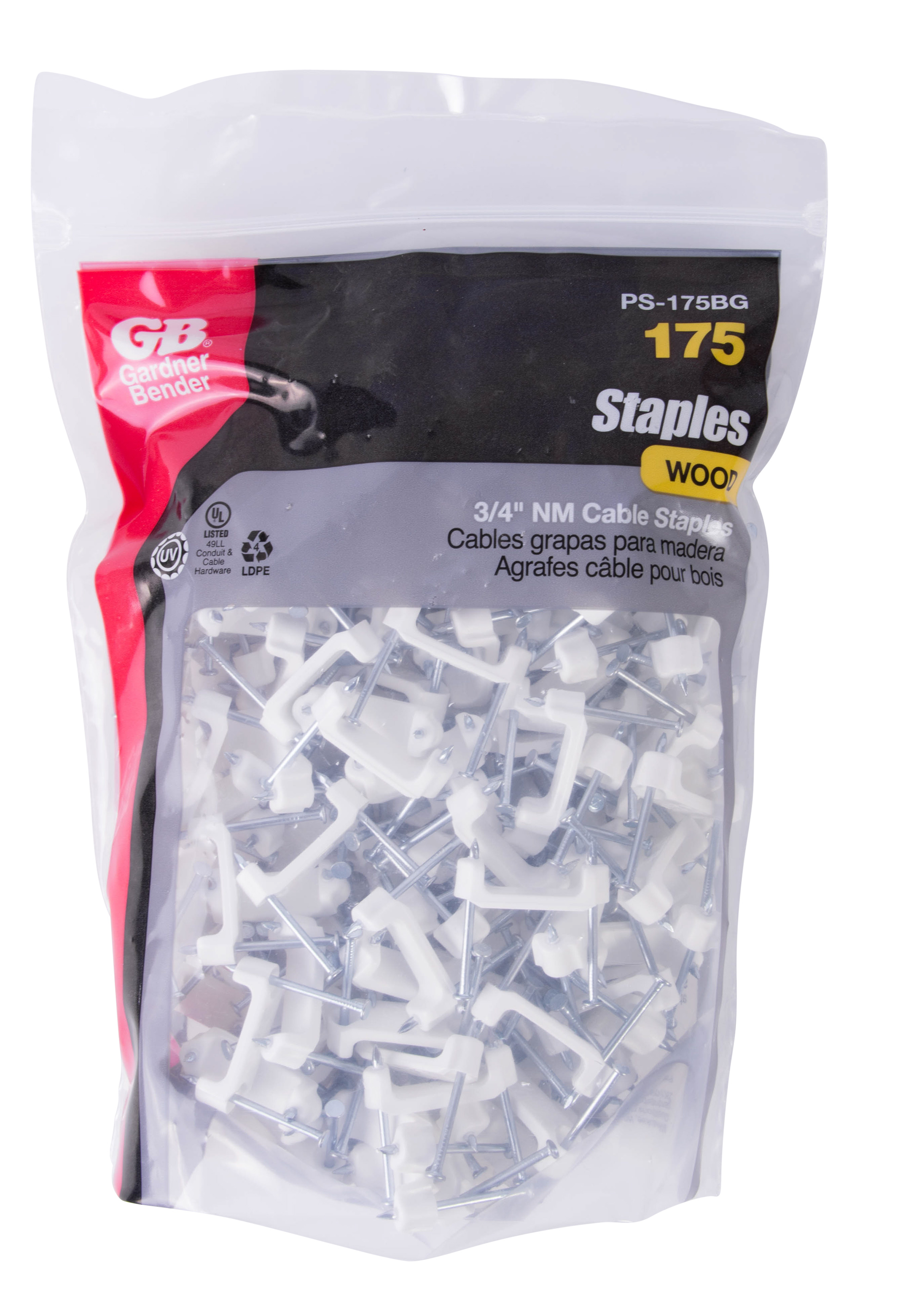 3/4 in (19 mm), Plastic Polyethylene NM Cable Staple, Zinc Plated 