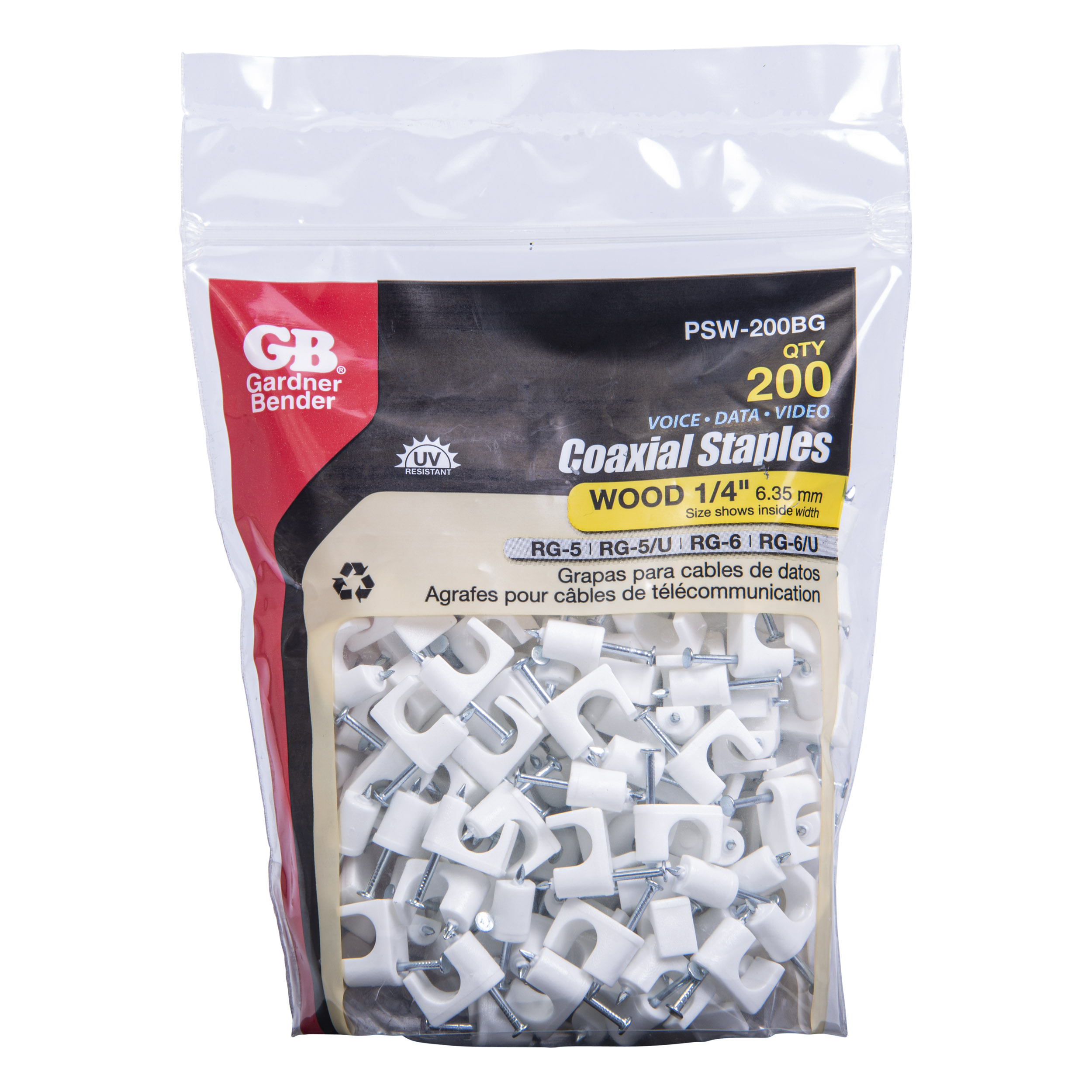 GB Gardner Bender PSW-100 1/4 White Plastic Coaxial Staple 100 Count GB Gardner Bender PSW-100 1/4 White Plastic Coaxial Staple 100 Count