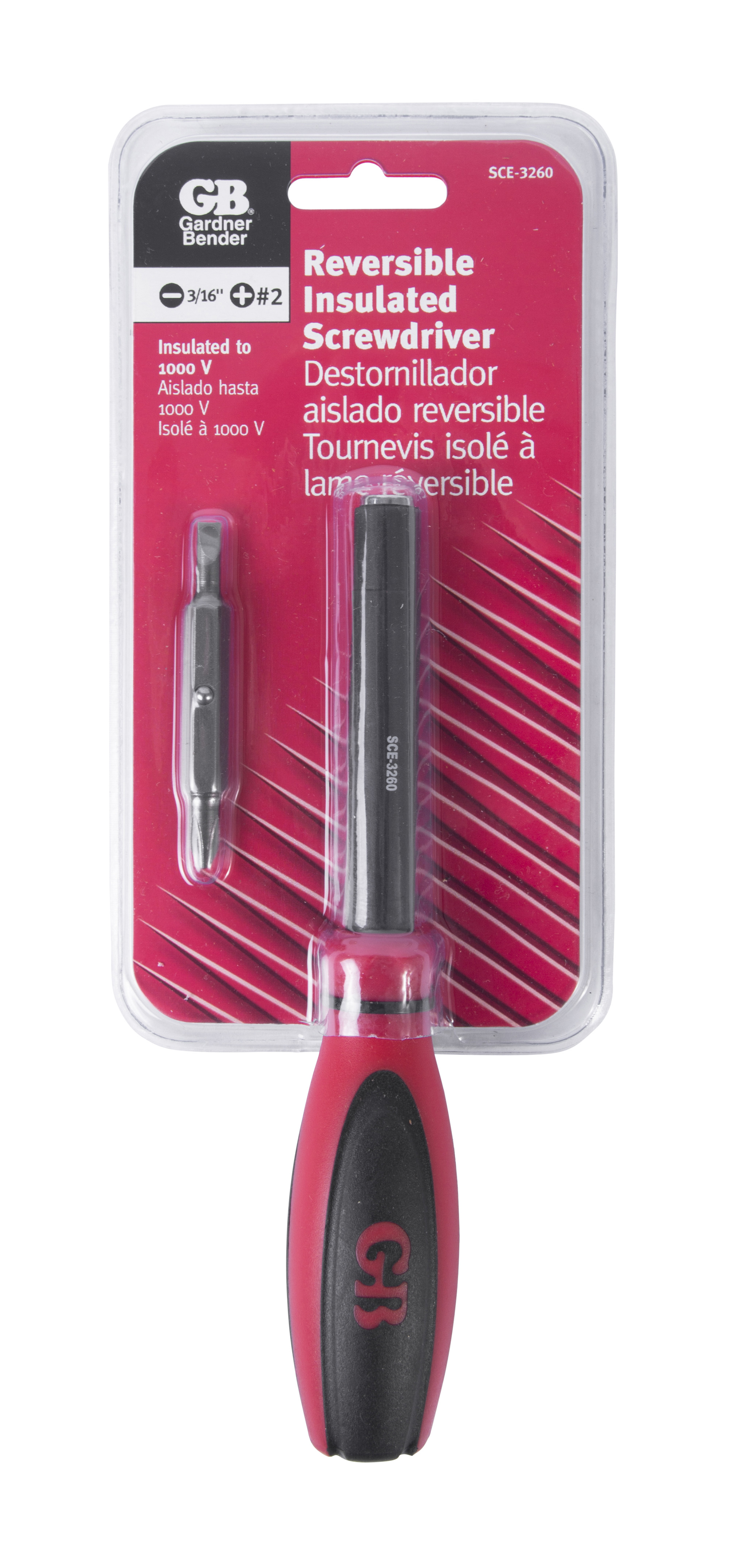 Insulated Screwdriver w/ Reversible Tip 2 Phillips and 3/16 Standard